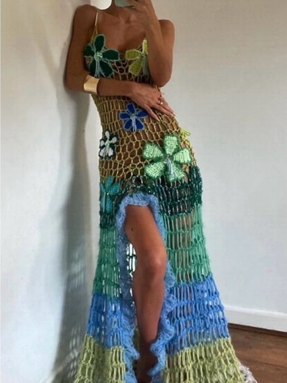 Crochet Floral Applique Dress